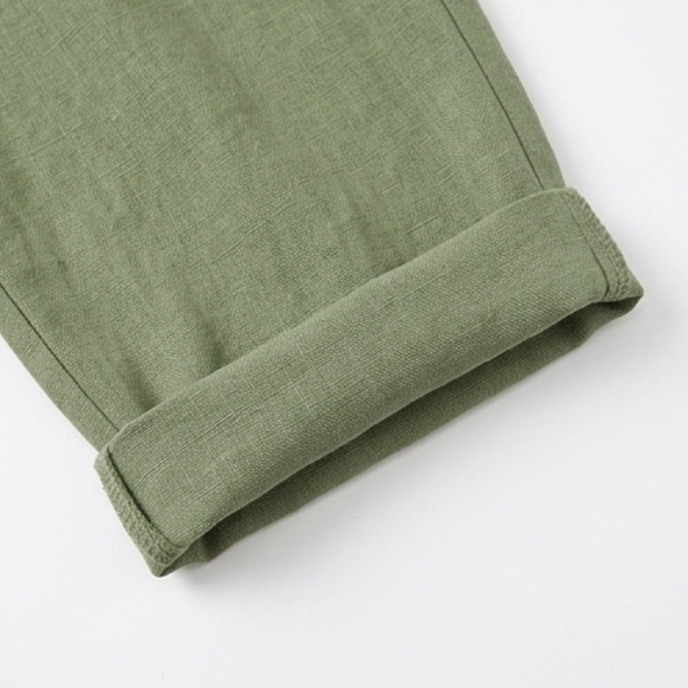Women's Linen Cropped Trousers with Pockets and Drawstring