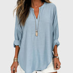 Women's Linen Oversized Blouse with V-Neck