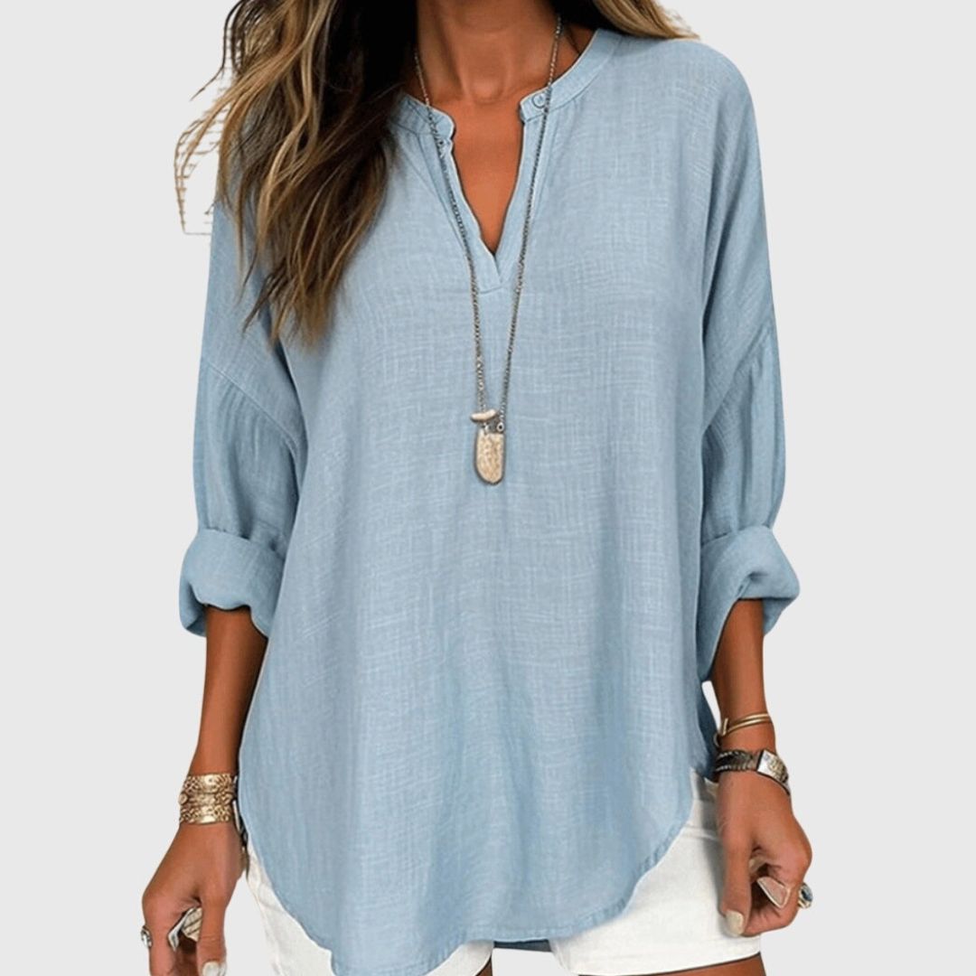 Women's Linen Oversized Blouse with V-Neck