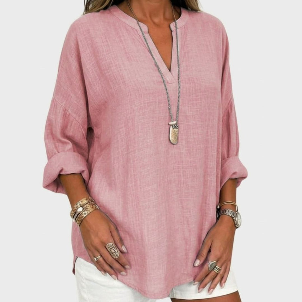Women's Linen Oversized Blouse with V-Neck