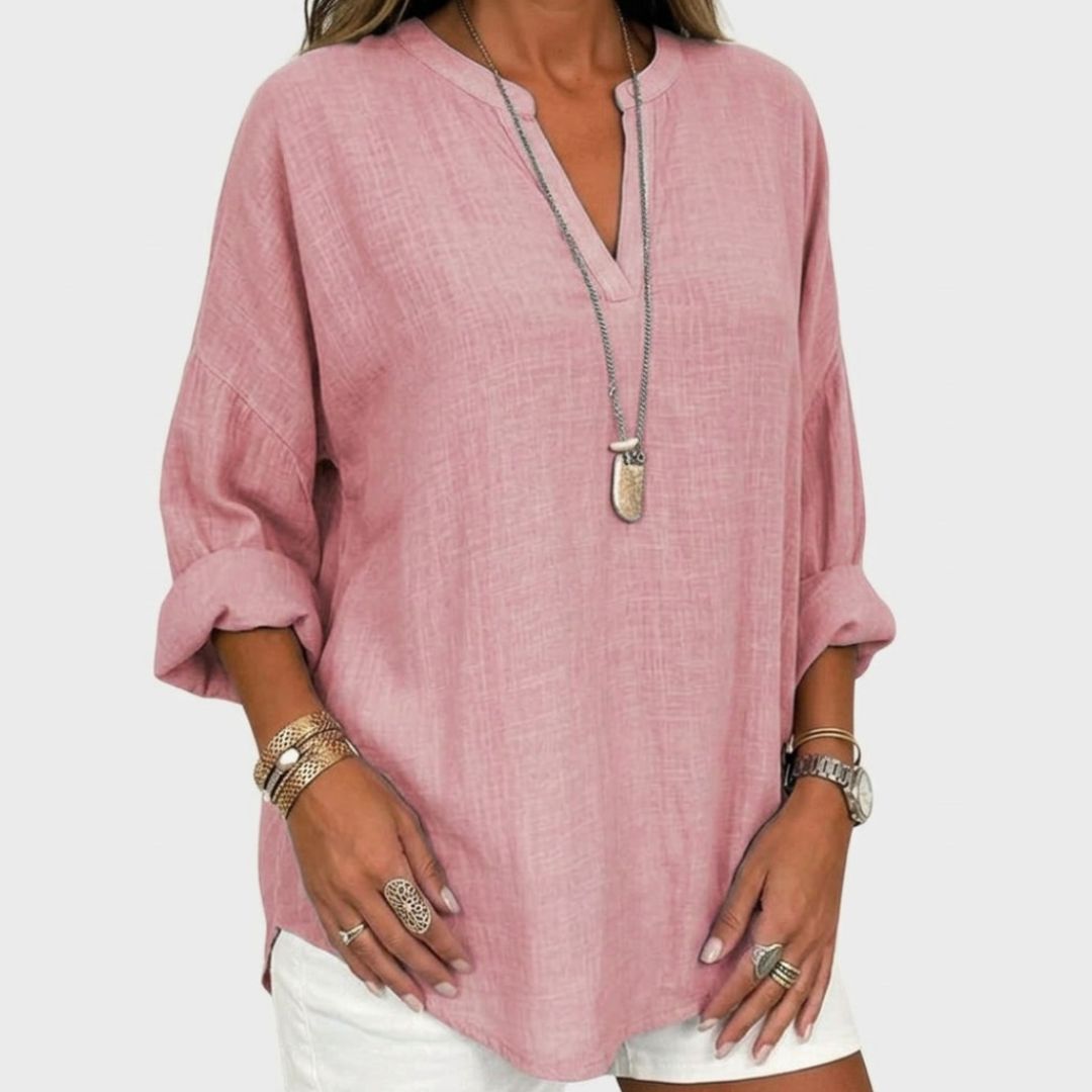 Women's Linen Oversized Blouse with V-Neck