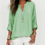 Women's Linen Oversized Blouse with V-Neck