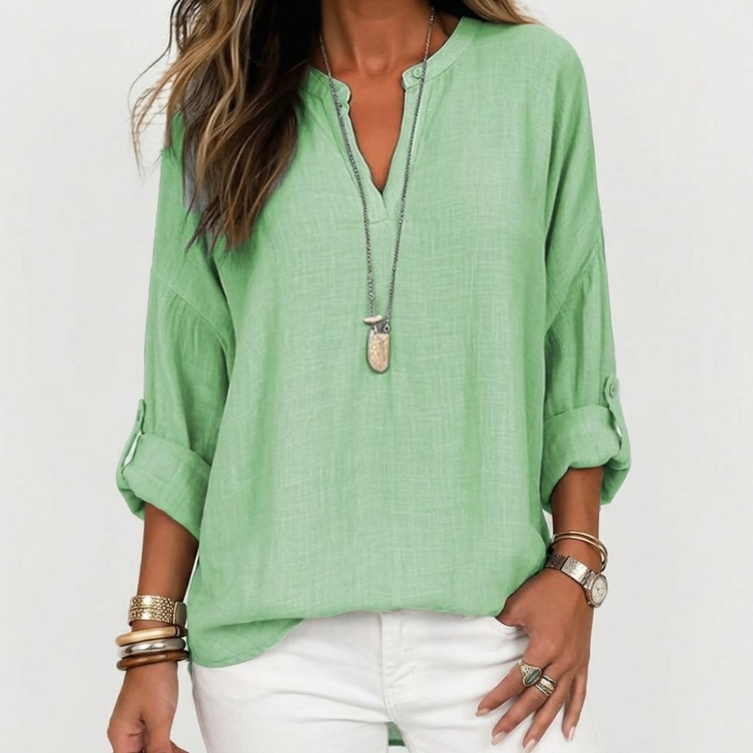 Women's Linen Oversized Blouse with V-Neck