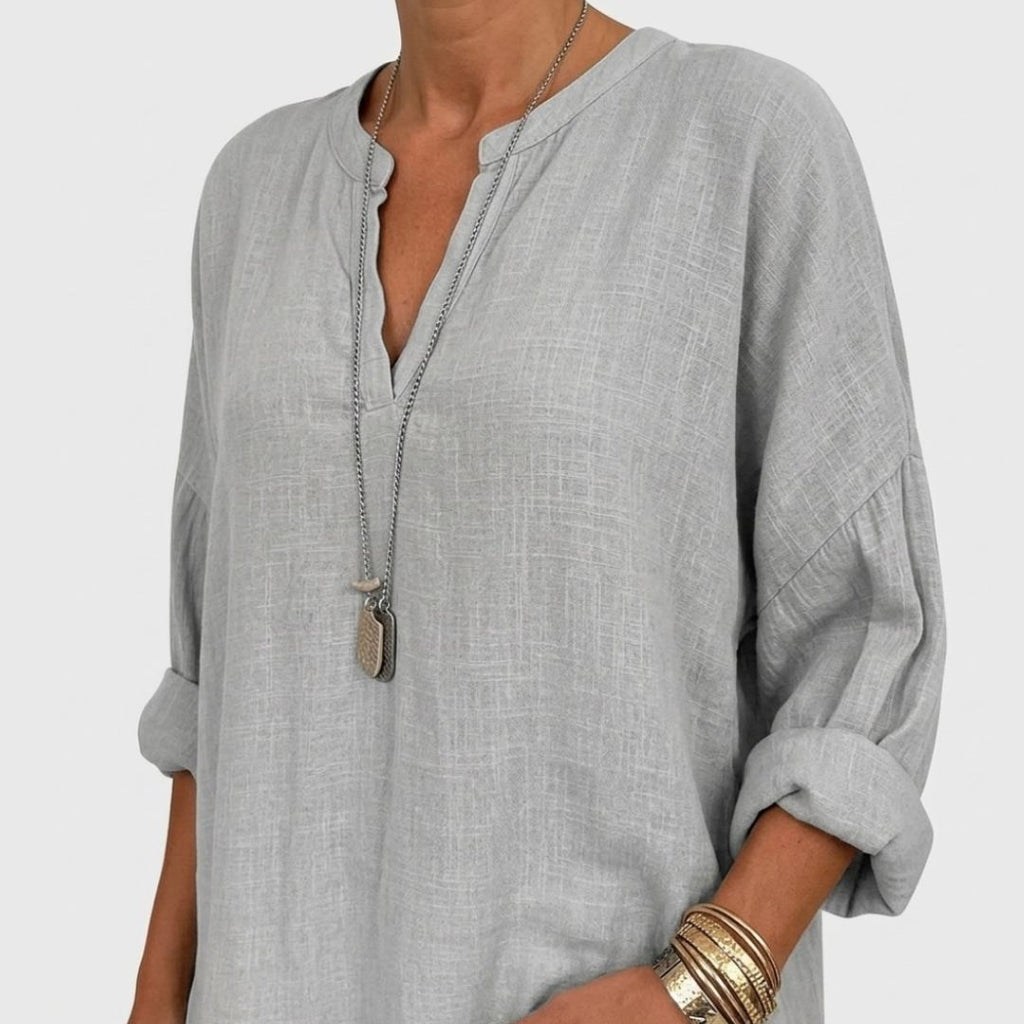Women's Linen Oversized Blouse with V-Neck