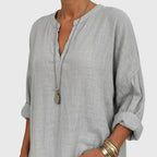 Women's Linen Oversized Blouse with V-Neck