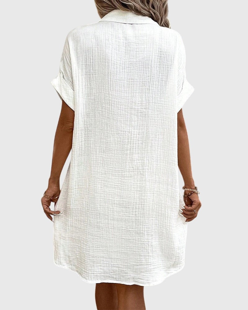 Women's Linen Shirt Dress with Button Front and Pockets