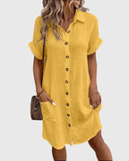 Women's Linen Shirt Dress with Button Front and Pockets