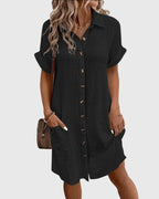 Women's Linen Shirt Dress with Button Front and Pockets