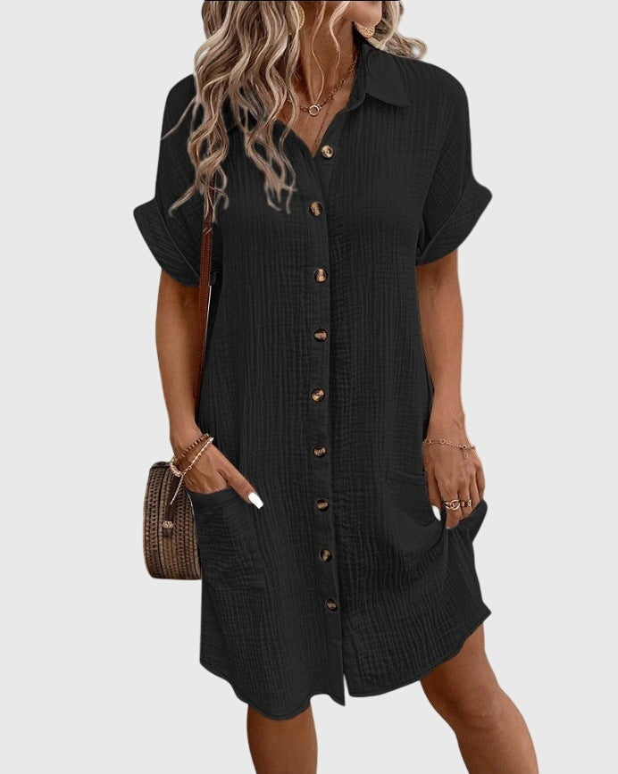 Women's Linen Shirt Dress with Button Front and Pockets