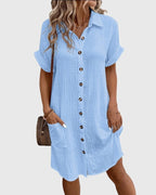 Women's Linen Shirt Dress with Button Front and Pockets