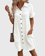 Women's Linen Shirt Dress with Button Front and Pockets