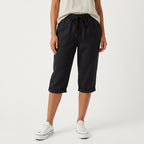Women's Linen Summer Cropped Trousers with Drawstring Waist