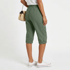 Women's Linen Summer Cropped Trousers with Drawstring Waist
