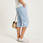 Women's Linen Summer Cropped Trousers with Drawstring Waist