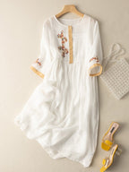 Women's Linen Summer Midi Dress with Embroidered Detail