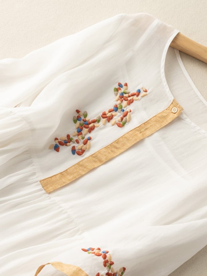 Women's Linen Summer Midi Dress with Embroidered Detail