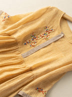 Women's Linen Summer Midi Dress with Embroidered Detail