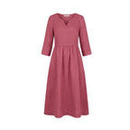 Women's Linen Summer Midi Dress with V-Neck and Pockets