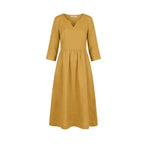 Women's Linen Summer Midi Dress with V-Neck and Pockets