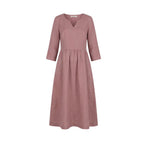 Women's Linen Summer Midi Dress with V-Neck and Pockets