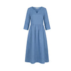 Women's Linen Summer Midi Dress with V-Neck and Pockets