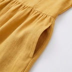 Women's Linen Summer Midi Dress with V-Neck and Pockets