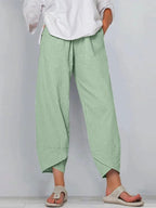 Women's Linen Wide Leg Trousers with Asymmetric Hem