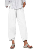 Women's Linen Wide Leg Trousers with Asymmetric Hem