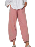 Women's Linen Wide Leg Trousers with Asymmetric Hem