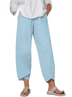 Women's Linen Wide Leg Trousers with Asymmetric Hem