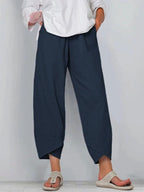Women's Linen Wide Leg Trousers with Asymmetric Hem