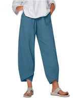 Women's Linen Wide Leg Trousers with Asymmetric Hem