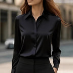 Women's Long Sleeve Blouse with Point Collar