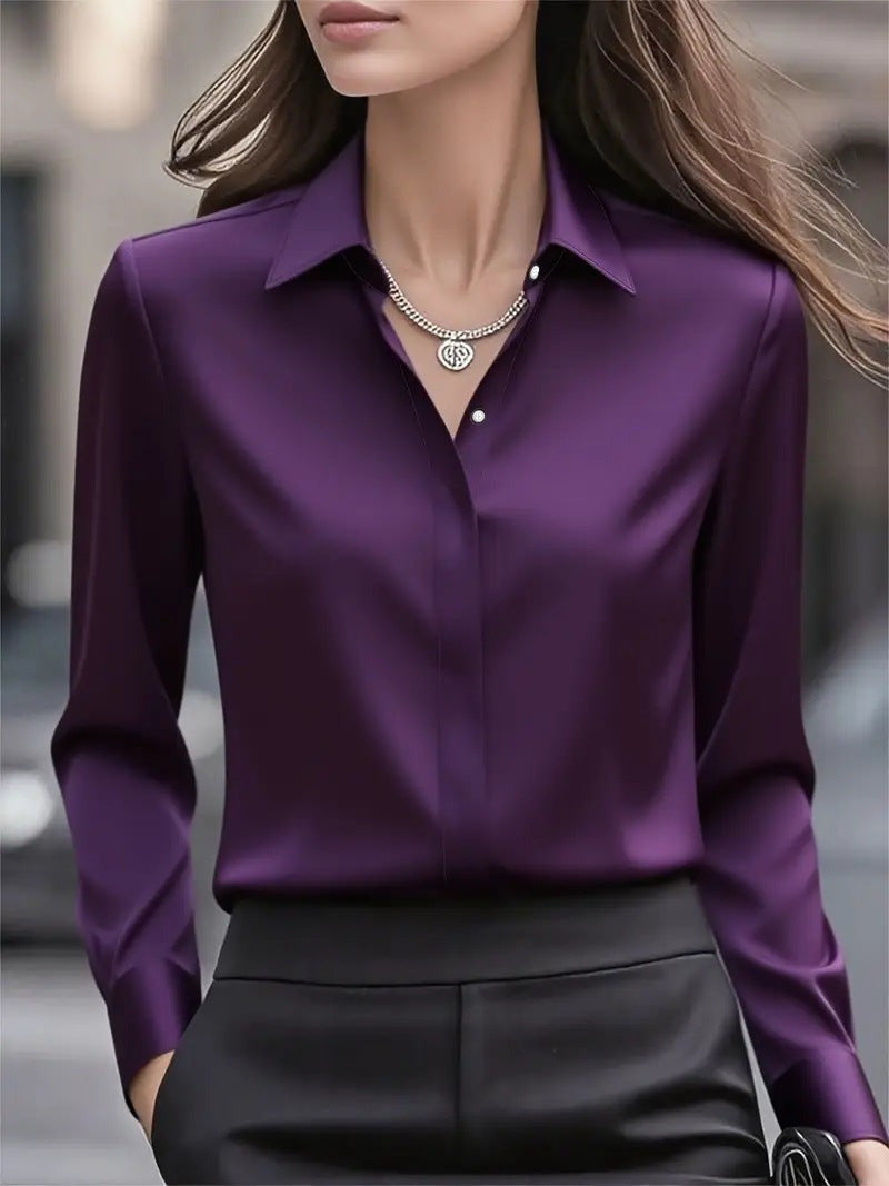 Women's Long Sleeve Blouse with Point Collar