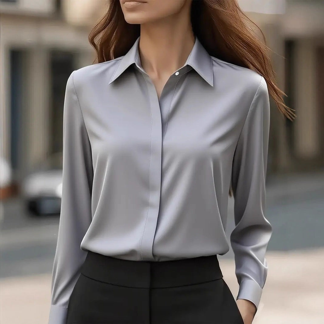 Women's Long Sleeve Blouse with Point Collar