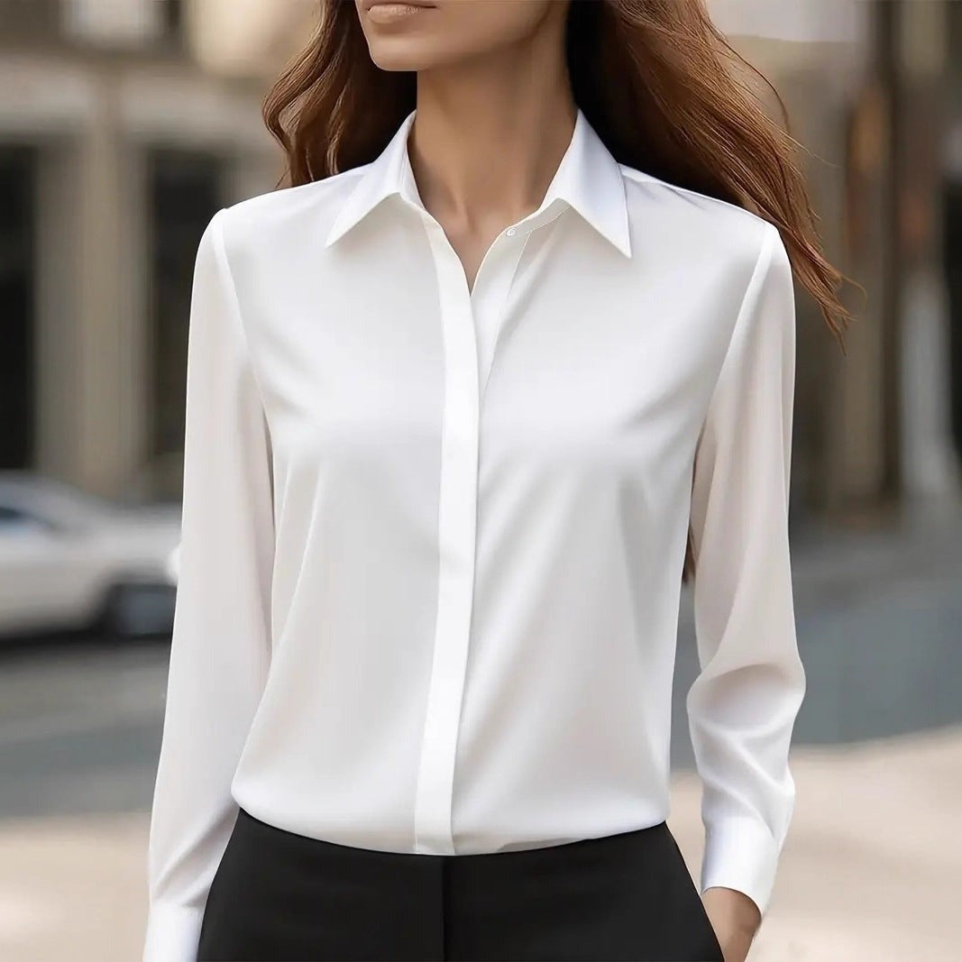 Women's Long Sleeve Blouse with Point Collar