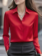 Women's Long Sleeve Blouse with Point Collar