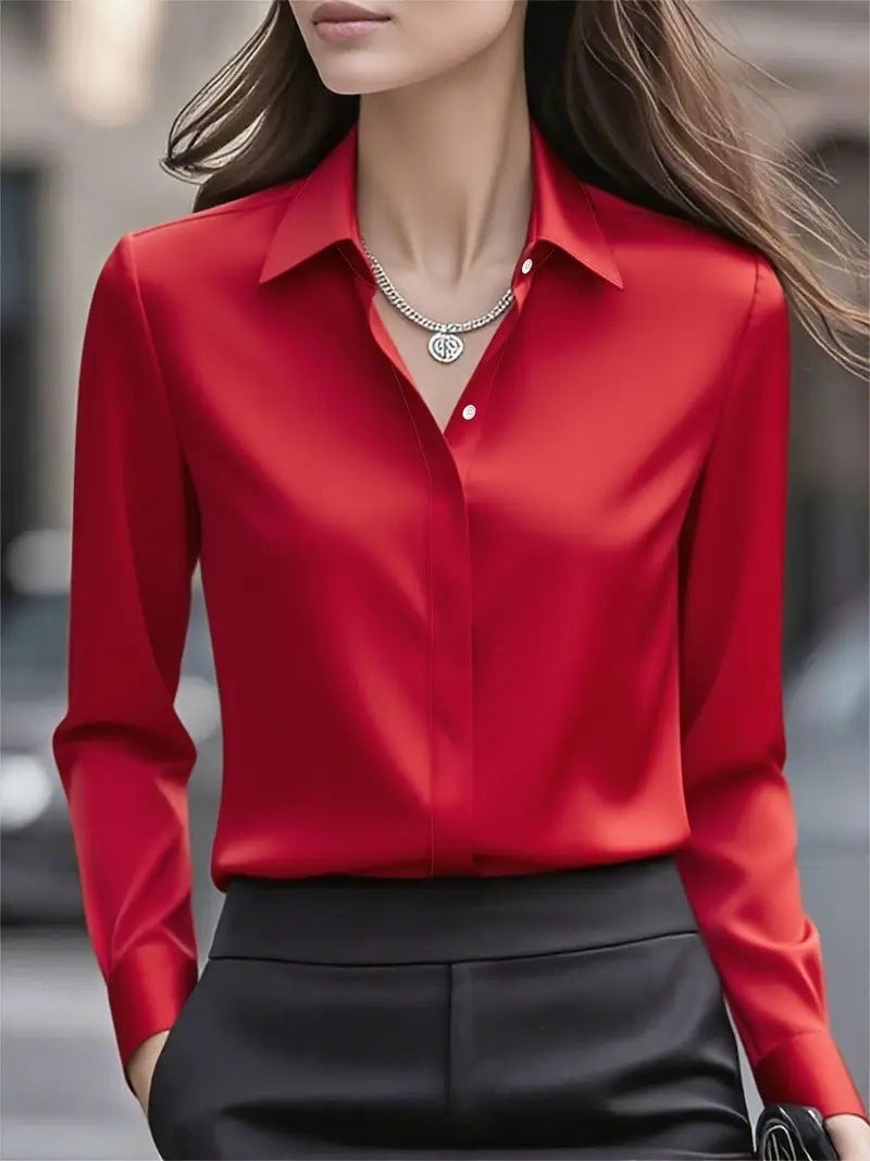Women's Long Sleeve Blouse with Point Collar