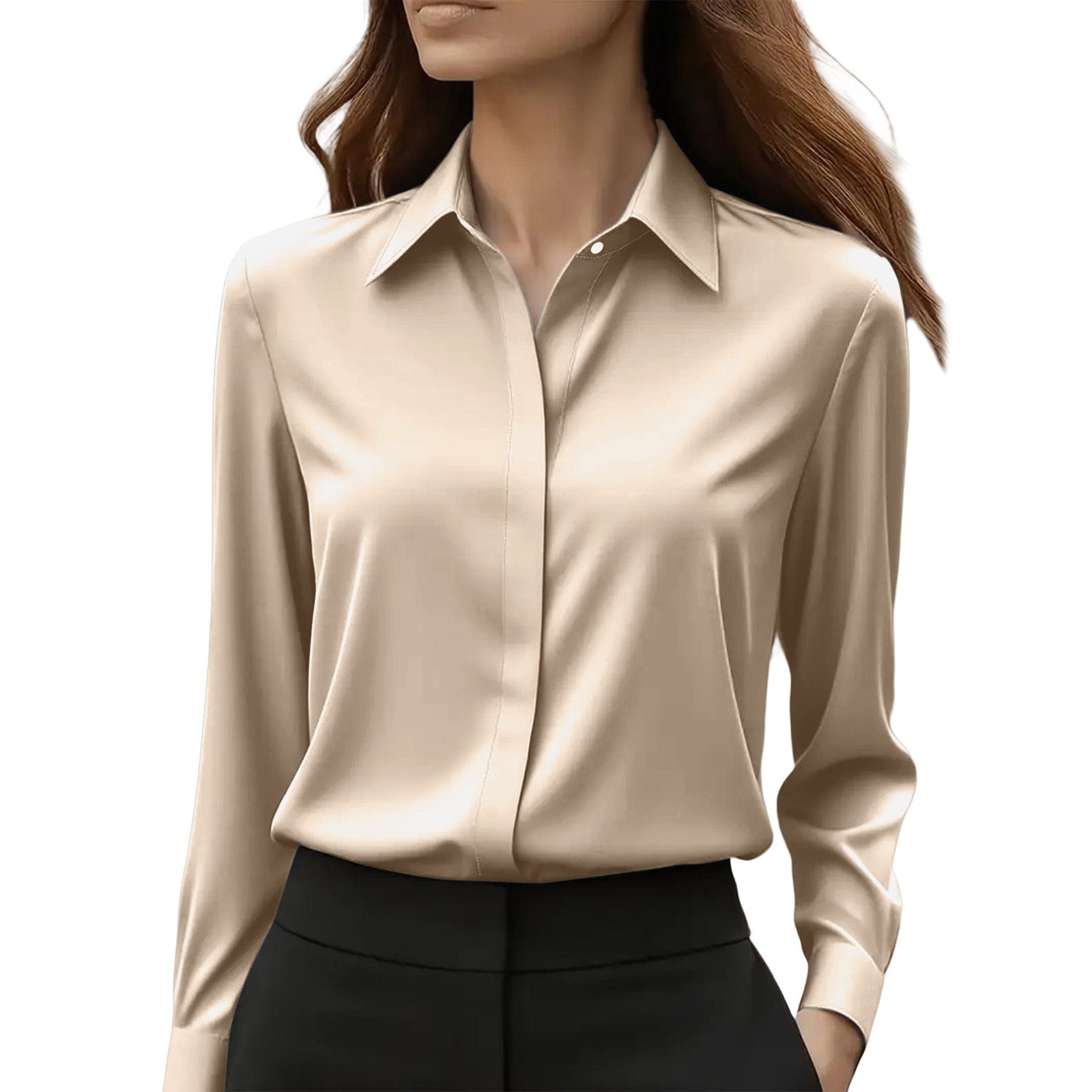 Women's Long Sleeve Blouse with Point Collar
