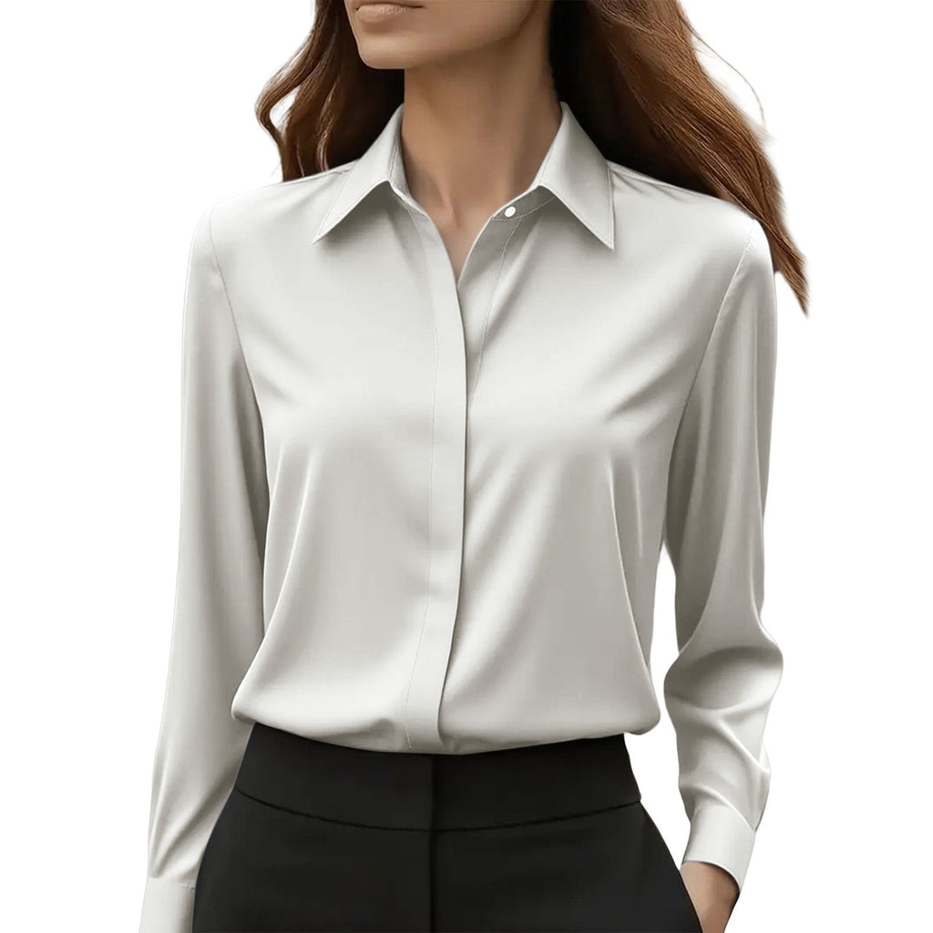 Women's Long Sleeve Blouse with Point Collar