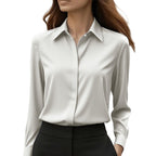 Women's Long Sleeve Blouse with Point Collar
