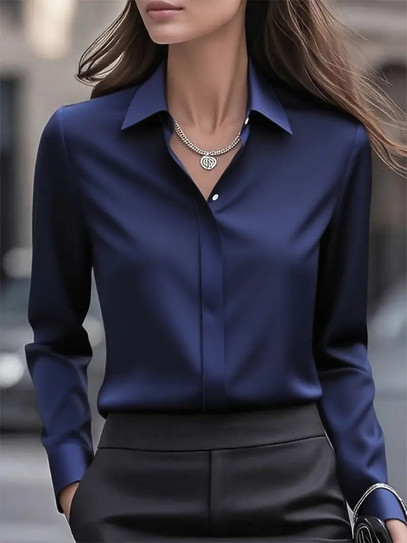 Women's Long Sleeve Blouse with Point Collar