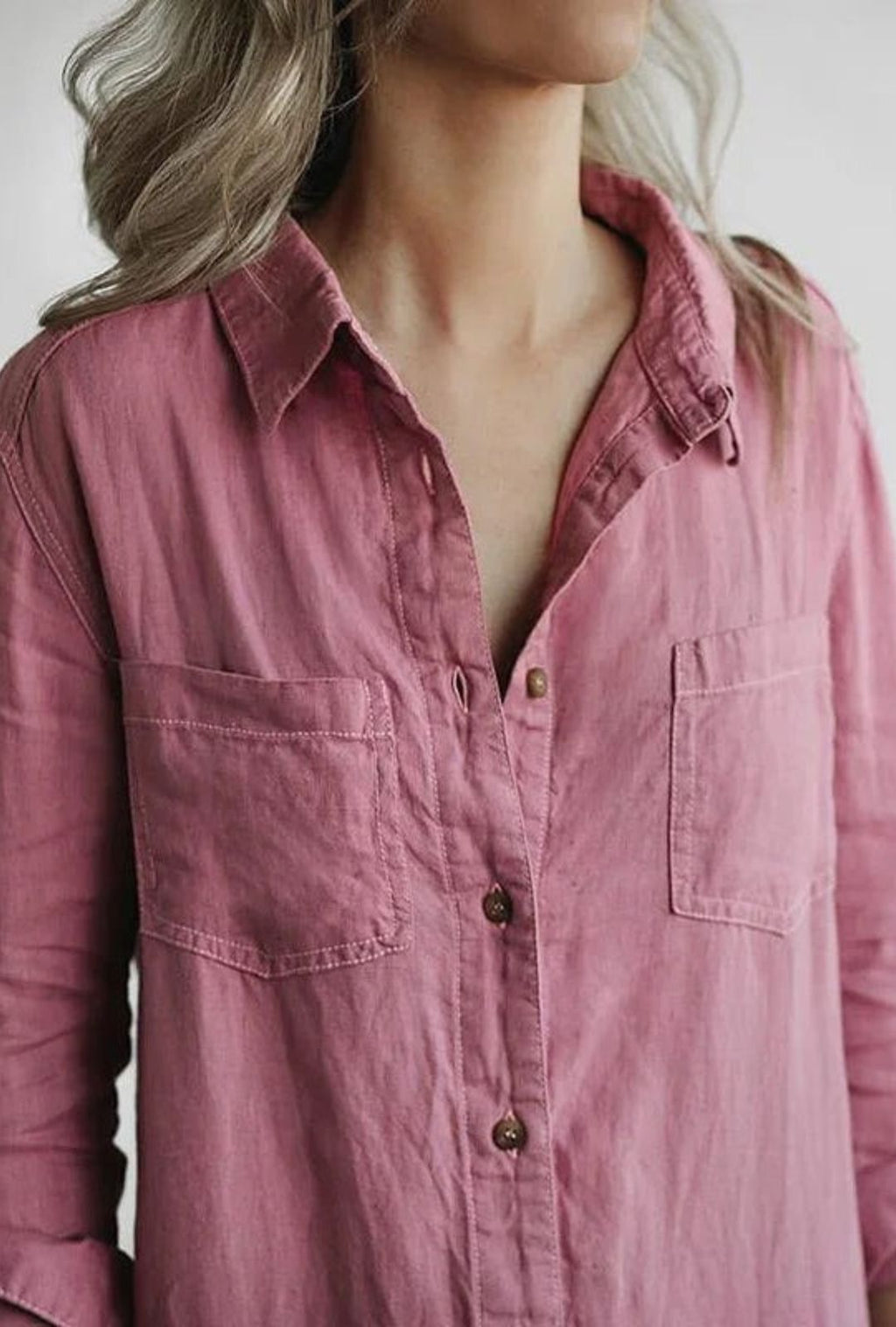 Women's Long Sleeve Button-Front Jumpsuit with Point Collar and Patch Pockets