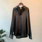 Women's Long Sleeve Shirt with Point Collar and Button Front Placket