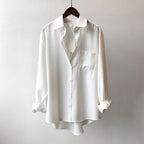 Women's Long Sleeve Shirt with Point Collar and Single Chest Pocket