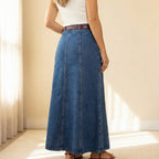Women's Maxi A Line Skirt with High Waist and Panel Seams