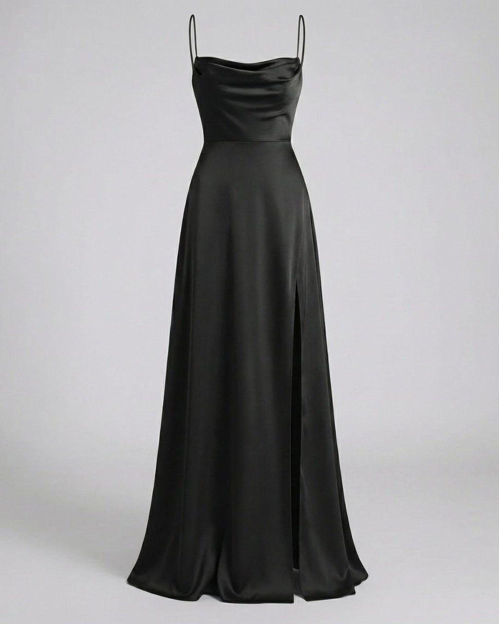 Women's Maxi Dress with Cowl Neckline Spaghetti Straps Lace-Up Back and Front Slit