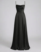 Women's Maxi Dress with Cowl Neckline Spaghetti Straps Lace-Up Back and Front Slit