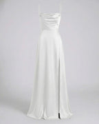Women's Maxi Dress with Cowl Neckline Spaghetti Straps Lace-Up Back and Front Slit