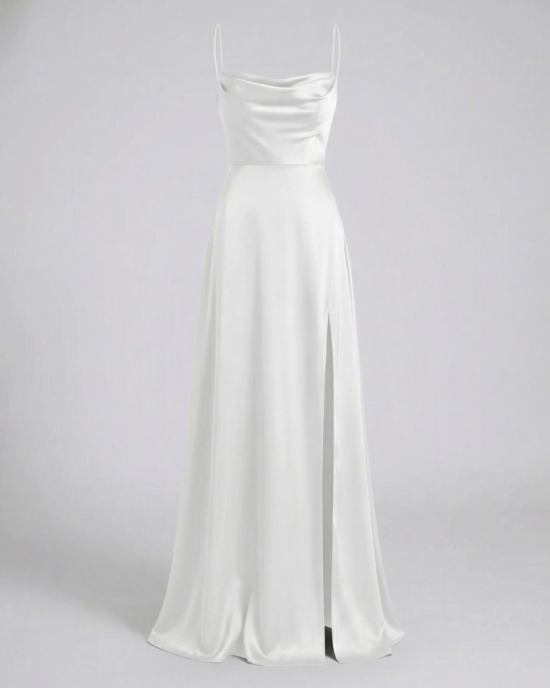 Women's Maxi Dress with Cowl Neckline Spaghetti Straps Lace-Up Back and Front Slit